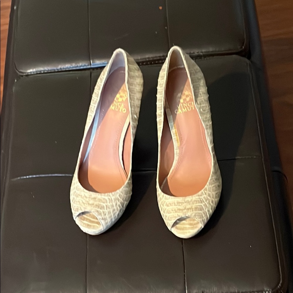 Casadei Cream Peep Toe Pumps